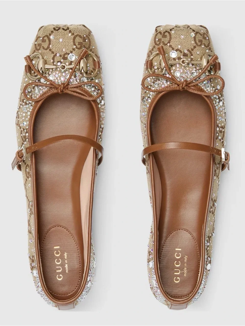 Gucci Gold GG Crystal-Embellished Leather-Trim Loafers - Picture 4 of 5